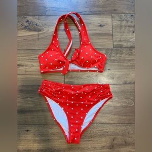 Red and white polka dot bikini
